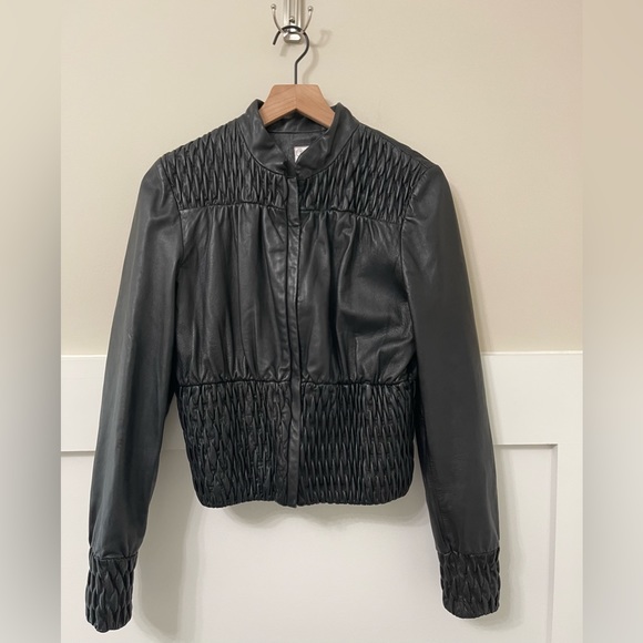Aqua Black Leather Pleated Jacket Size 8 - Picture 3 of 8